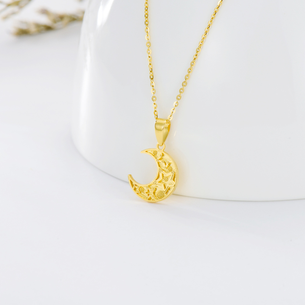 10K Gold Moon Pendant Necklace-4