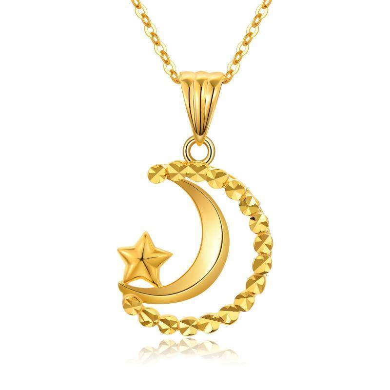 10K Gold Moon & Star Pendant Necklace-3