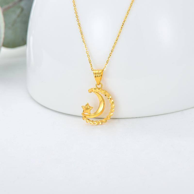 10K Gold Moon & Star Pendant Necklace-4