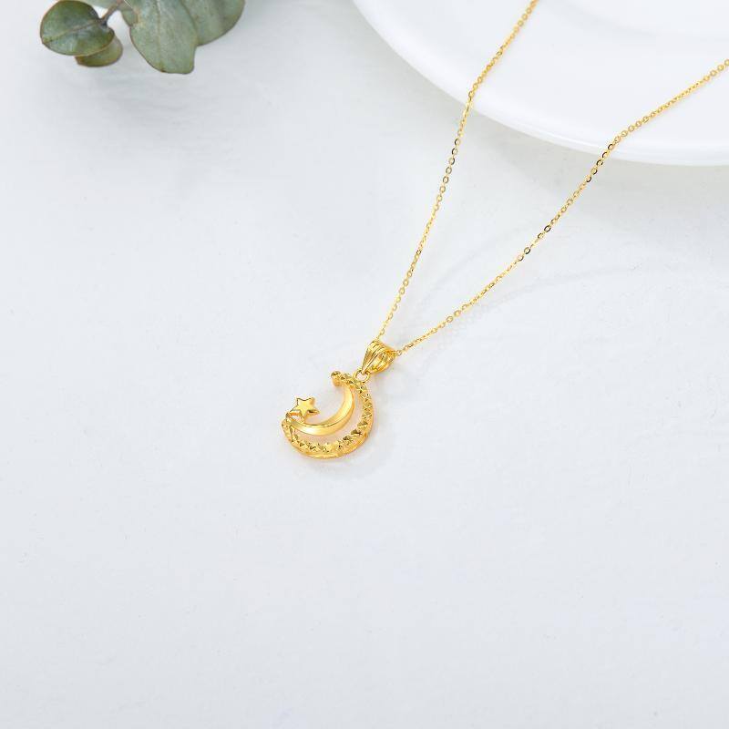 10K Gold Moon & Star Pendant Necklace-5
