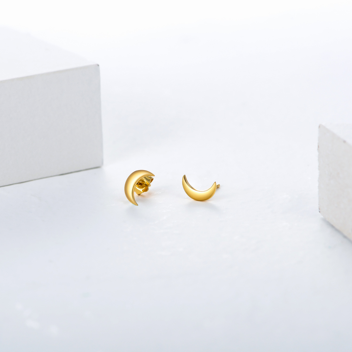 10K Gold Moon Stud Earrings-3