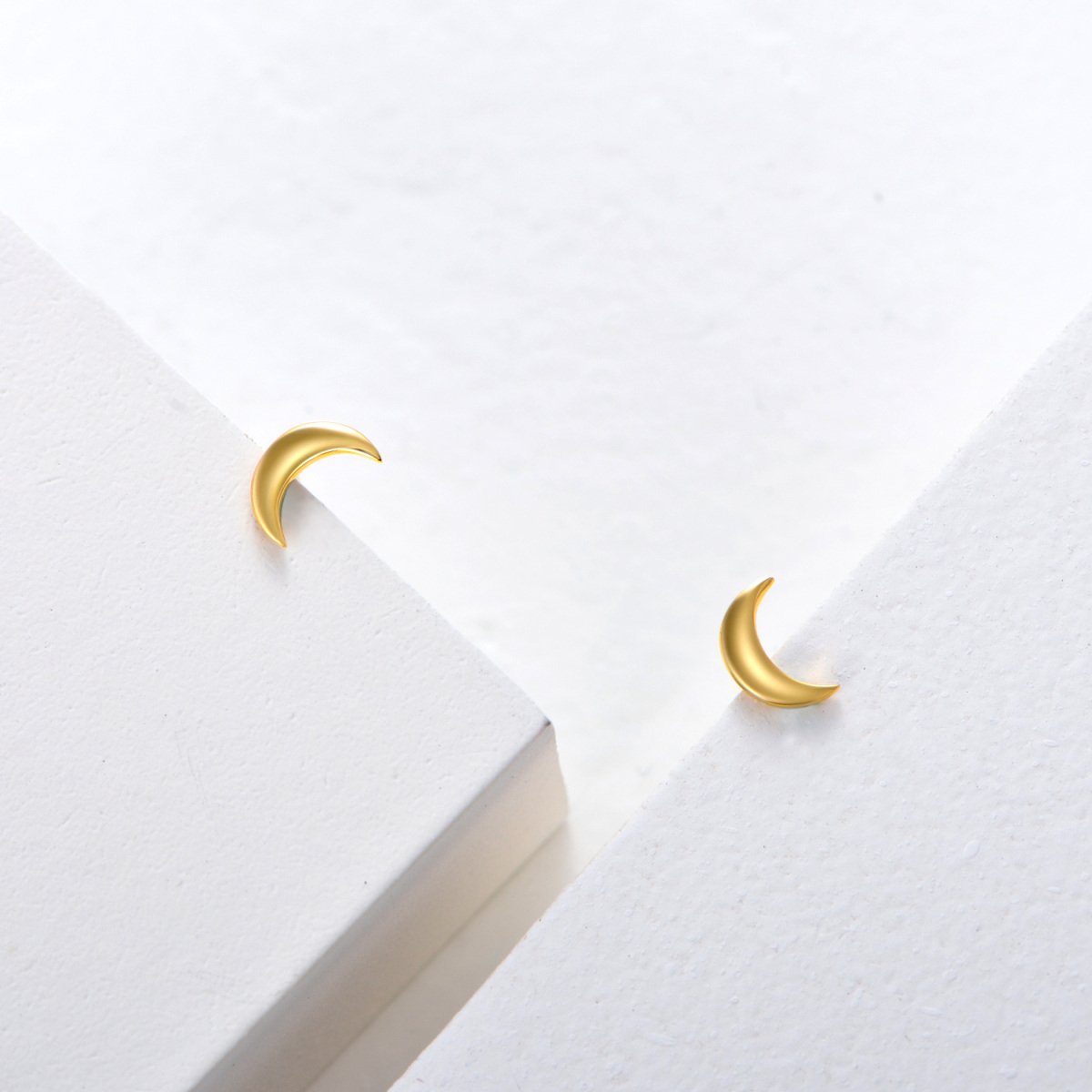 10K Gold Moon Stud Earrings-4