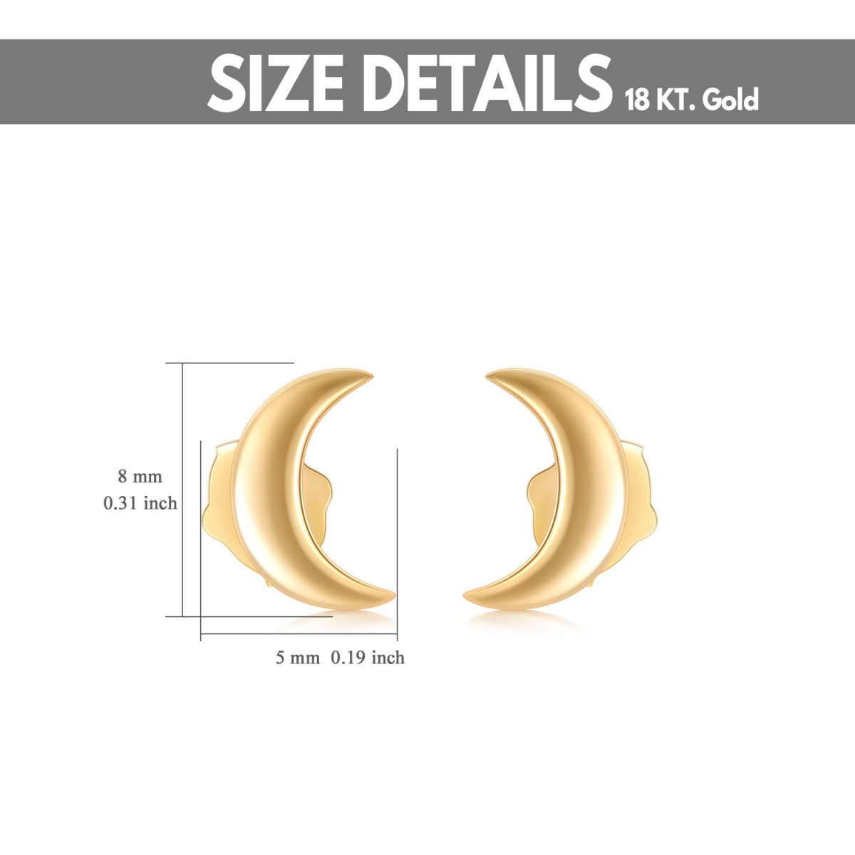 10K Gold Moon Stud Earrings-5