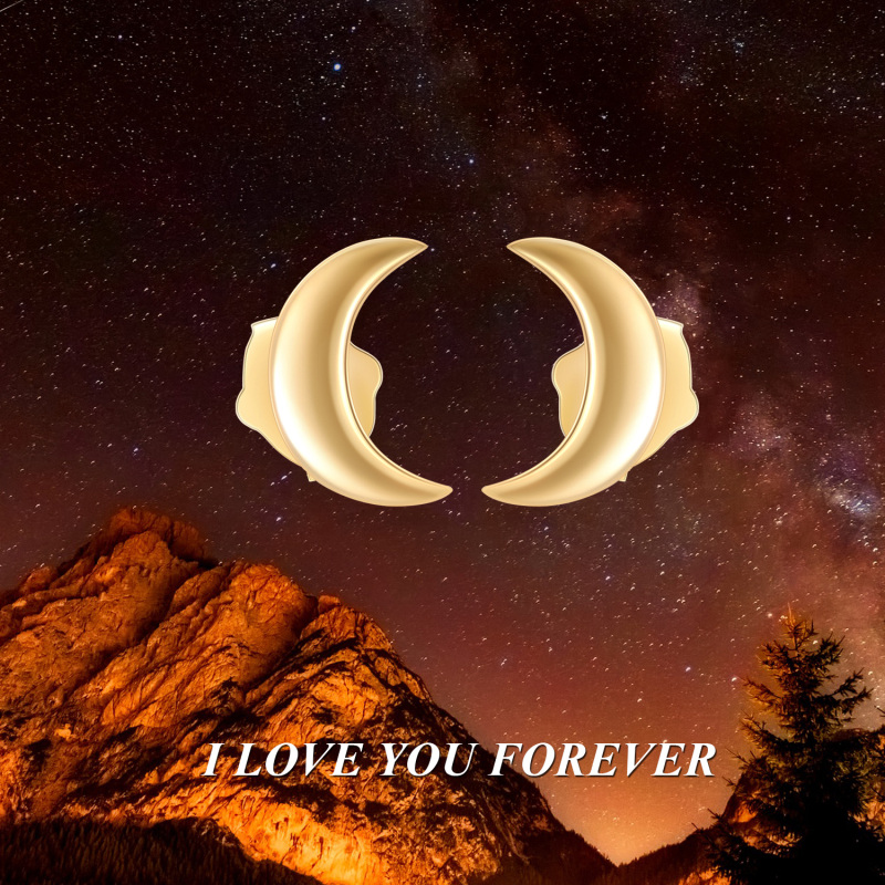 10K White Gold Moon Stud Earrings-6