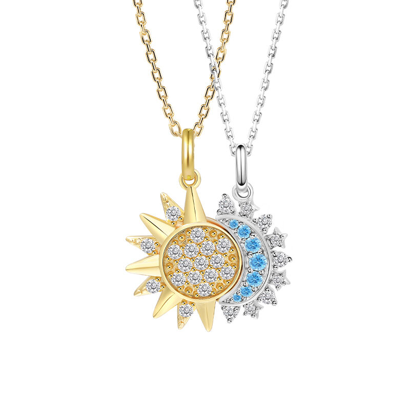 Collana con ciondolo a forma di luna e sole in zirconia cubica in oro vermeil per donna-1