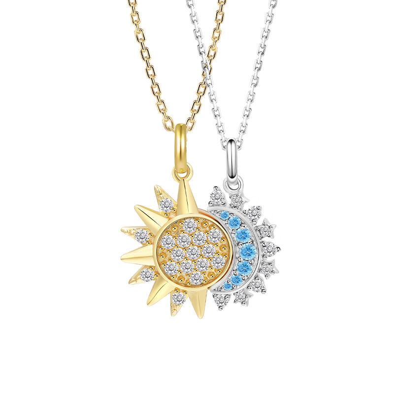 Gold Vermeil Cubic Zirconia Moon & Sun Pendant Necklace for Women-18