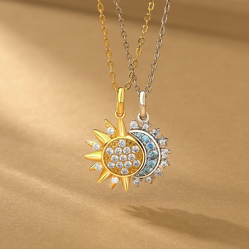 Collier avec pendentif lune et soleil en or vermeil et zircone cubique pour femme-2