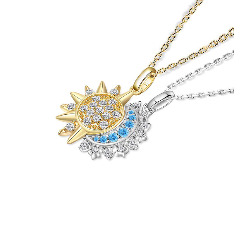 Collana con ciondolo a forma di luna e sole in zirconia cubica in oro vermeil per donna-3