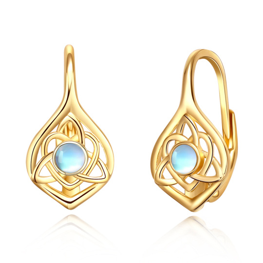 10K Gold Moonstone Celtic Knot Hoop Earrings