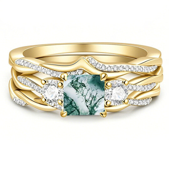 Anillo de ágata musgosa de oro de 10 quilates