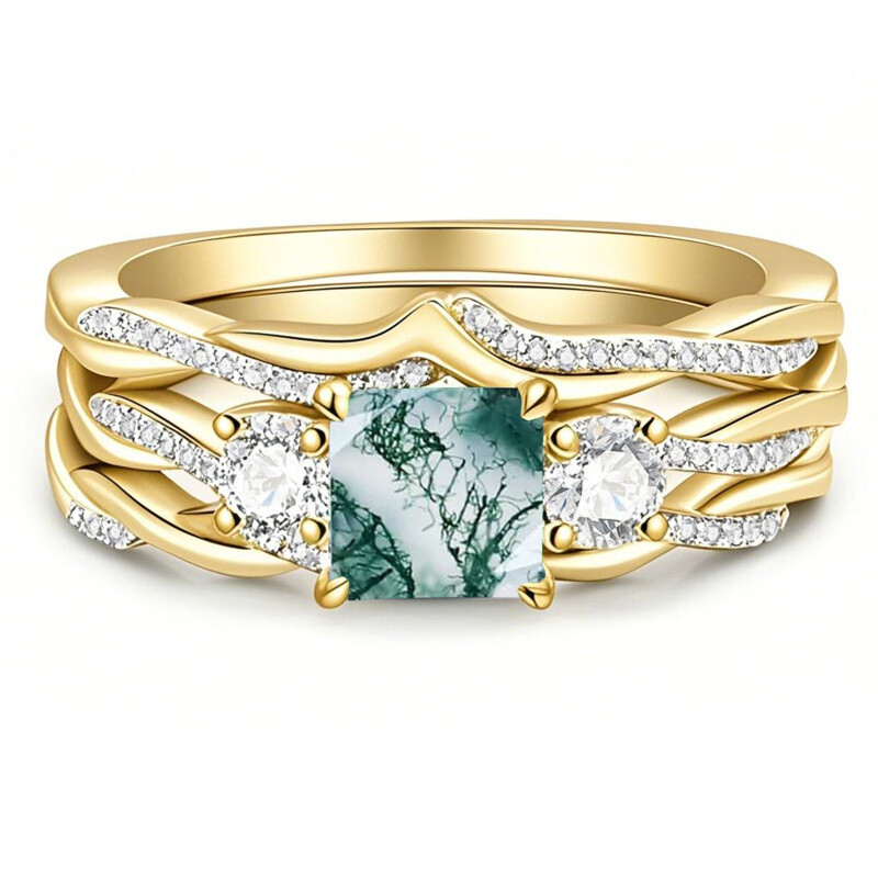 Pierścionek ze złota próby 14K z agatem mszystym-1