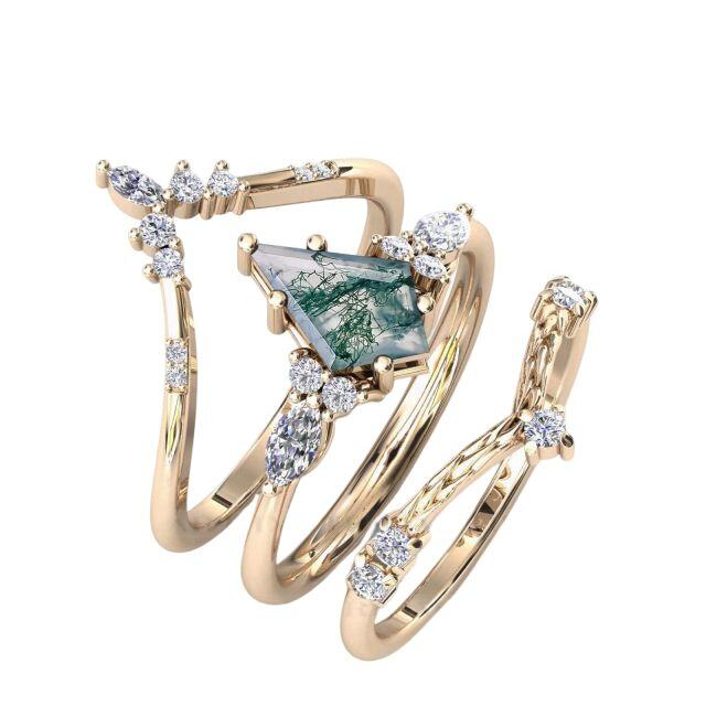 14K Gold Moss Agate Stackable Ring-4