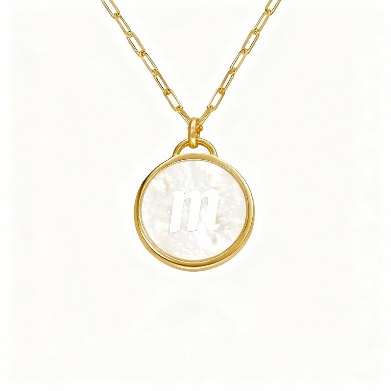 Collar con colgante de inicial personalizada en oro de 14 quilates y nácar-1