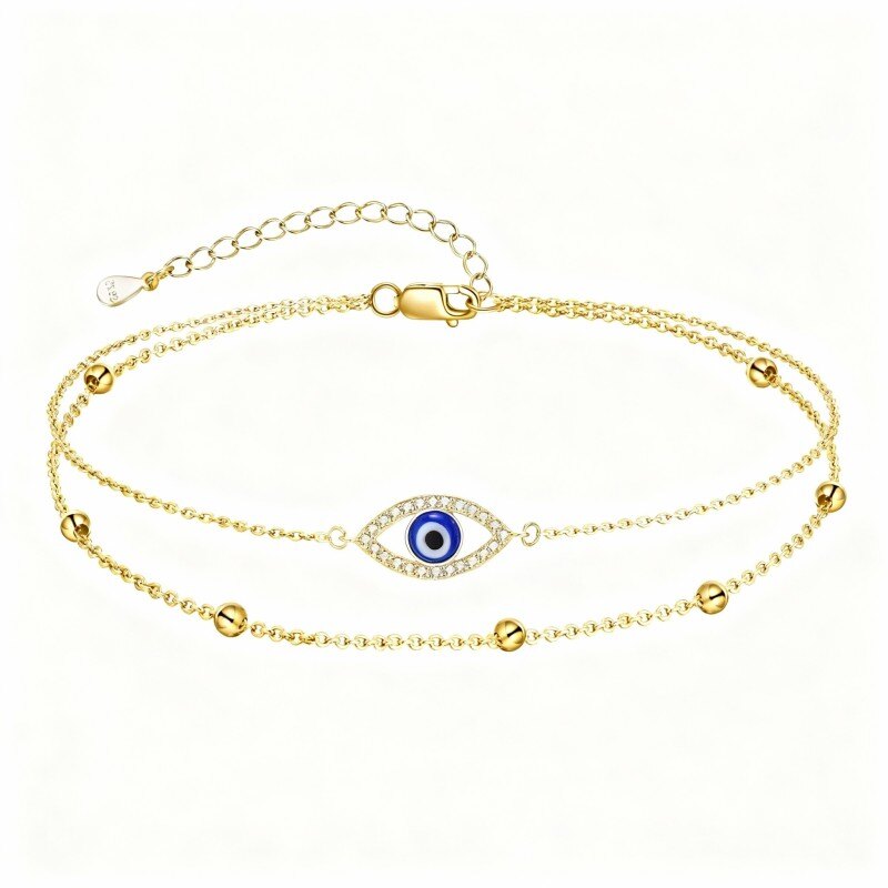 10K Gold Cubic Zirconia Multi-layered Charm Anklet-1