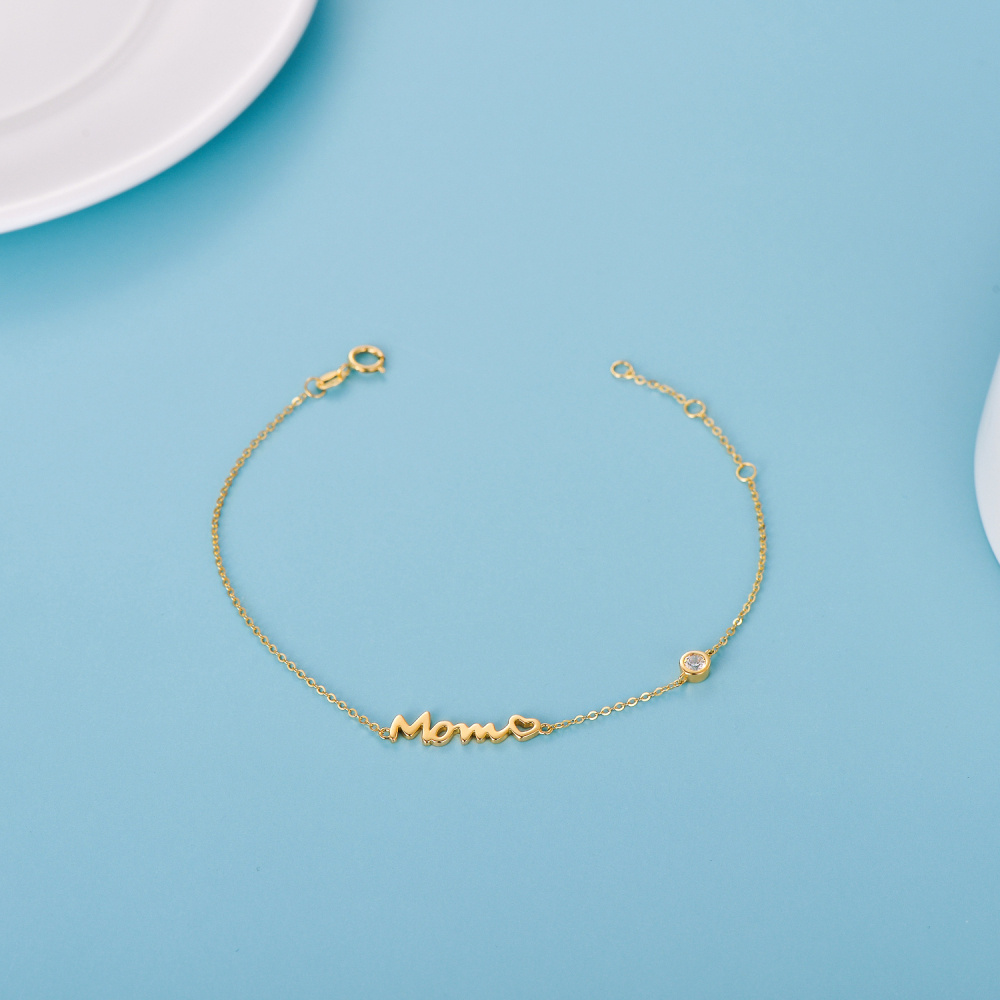 Pulseira de pingente banhada a nome e zircônia cúbica de ouro 10K-2