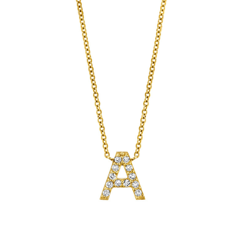 14K Gold Natrual Diamond Pave Letter Pendant Necklace-1