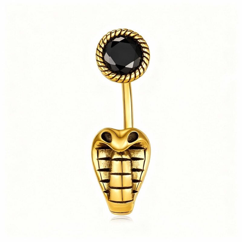 Pierścień do pępka z obsydianowego węża 10K ze złota-1