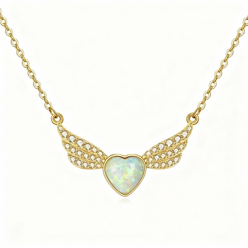 Colar com pendente de asa de anjo em ouro 18K com zircónias cúbicas e opala-1