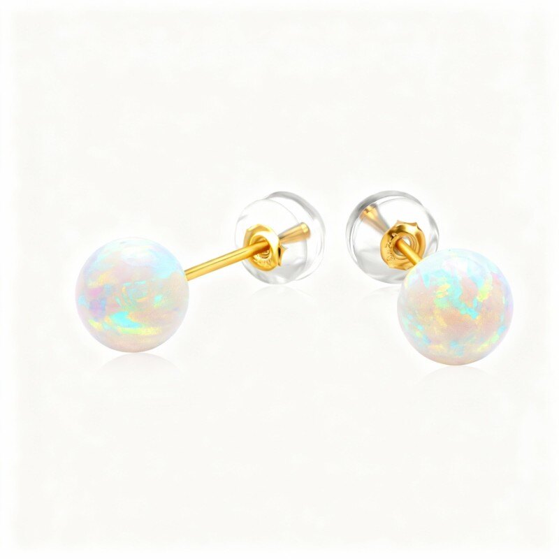 10K Gold Opal Bead Stud Earrings-1