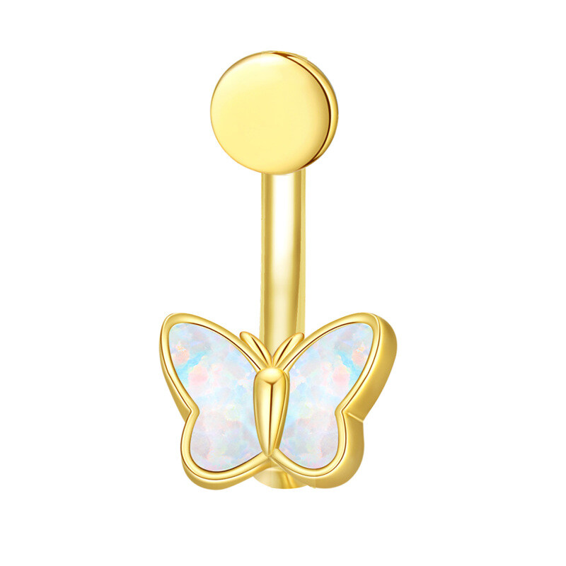 Yellow Gold Plated Opal Butterfly Belly Button Ring-7