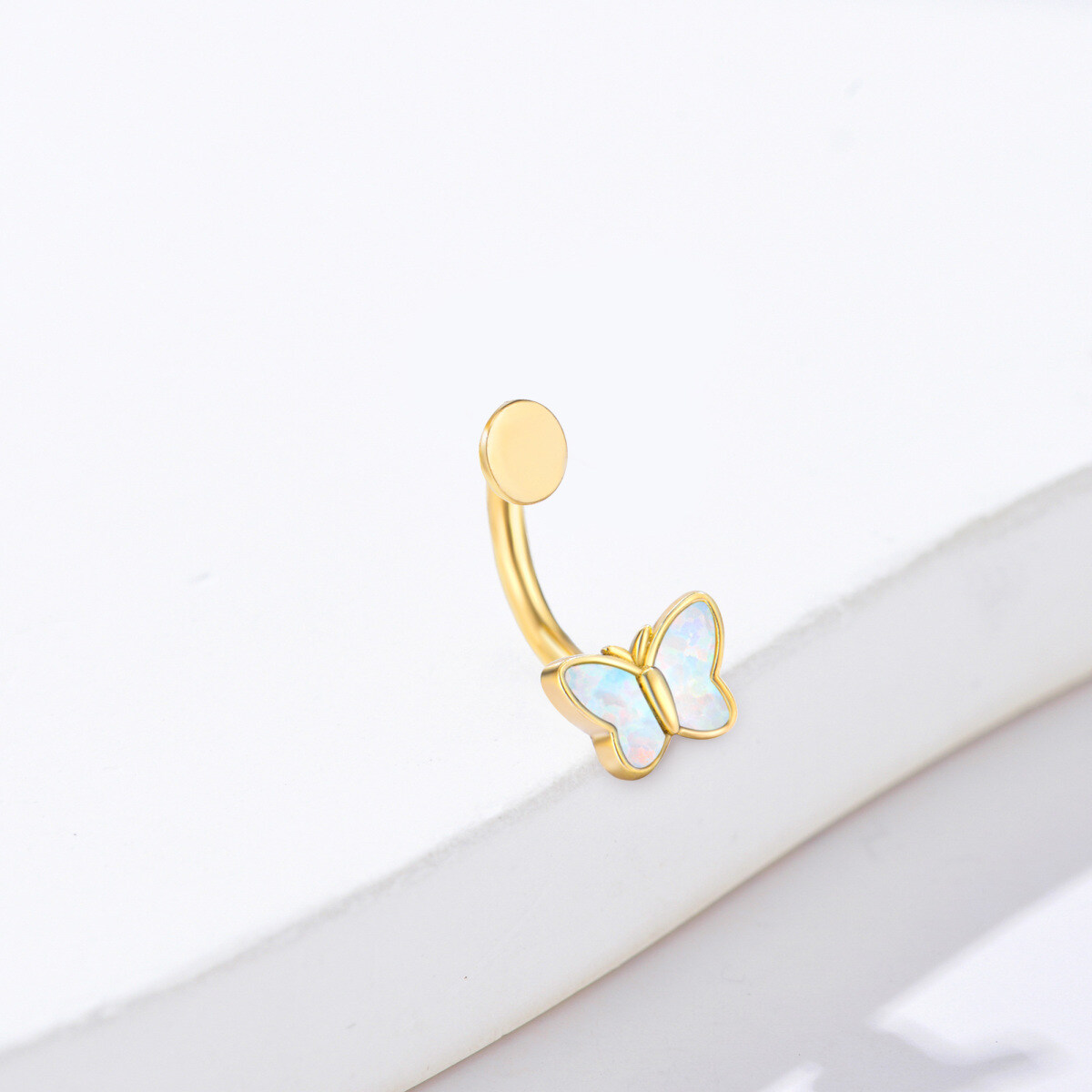Anillo de ombligo con mariposa de ópalo en oro de 10 quilates-4