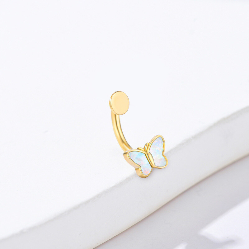 Piercing para el ombligo con forma de mariposa de ópalo chapado en oro amarillo-4