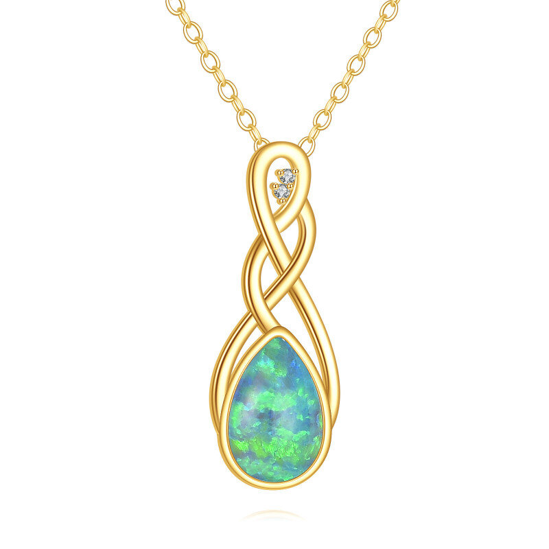 18K Gold Opal Celtic Knot Pendant Necklace-1