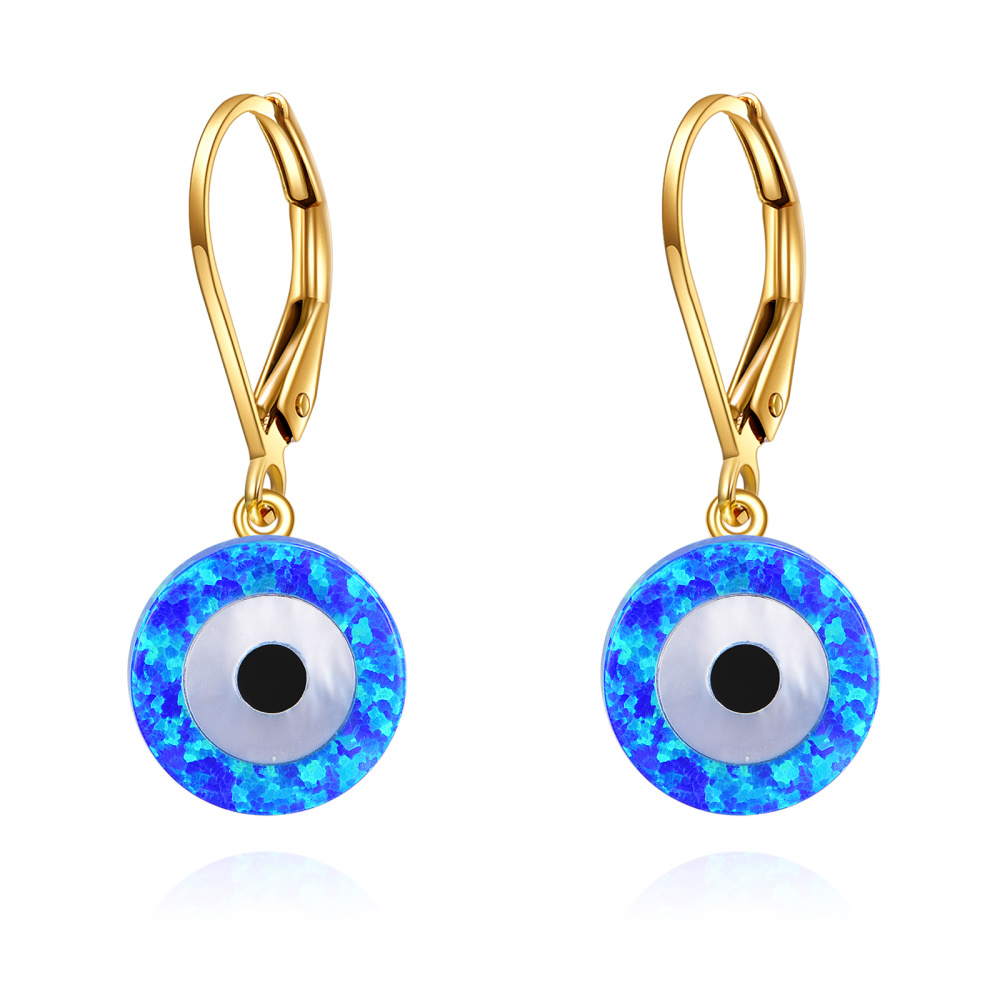 14 Karat Gold Opal Evil Eye Tropfen Ohrringe-1