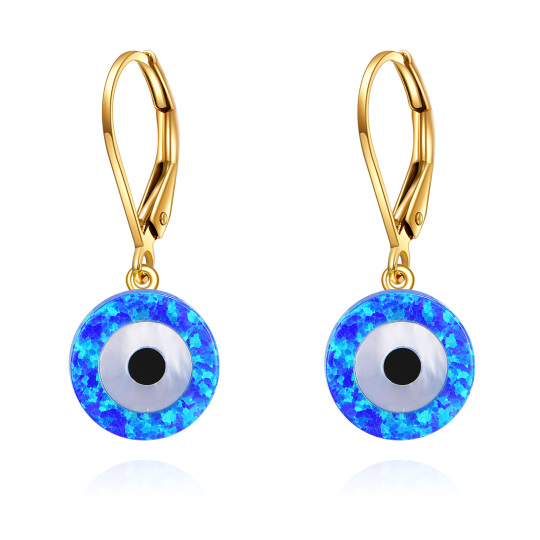 10K Gold Opal Evil Eye Drop Earrings