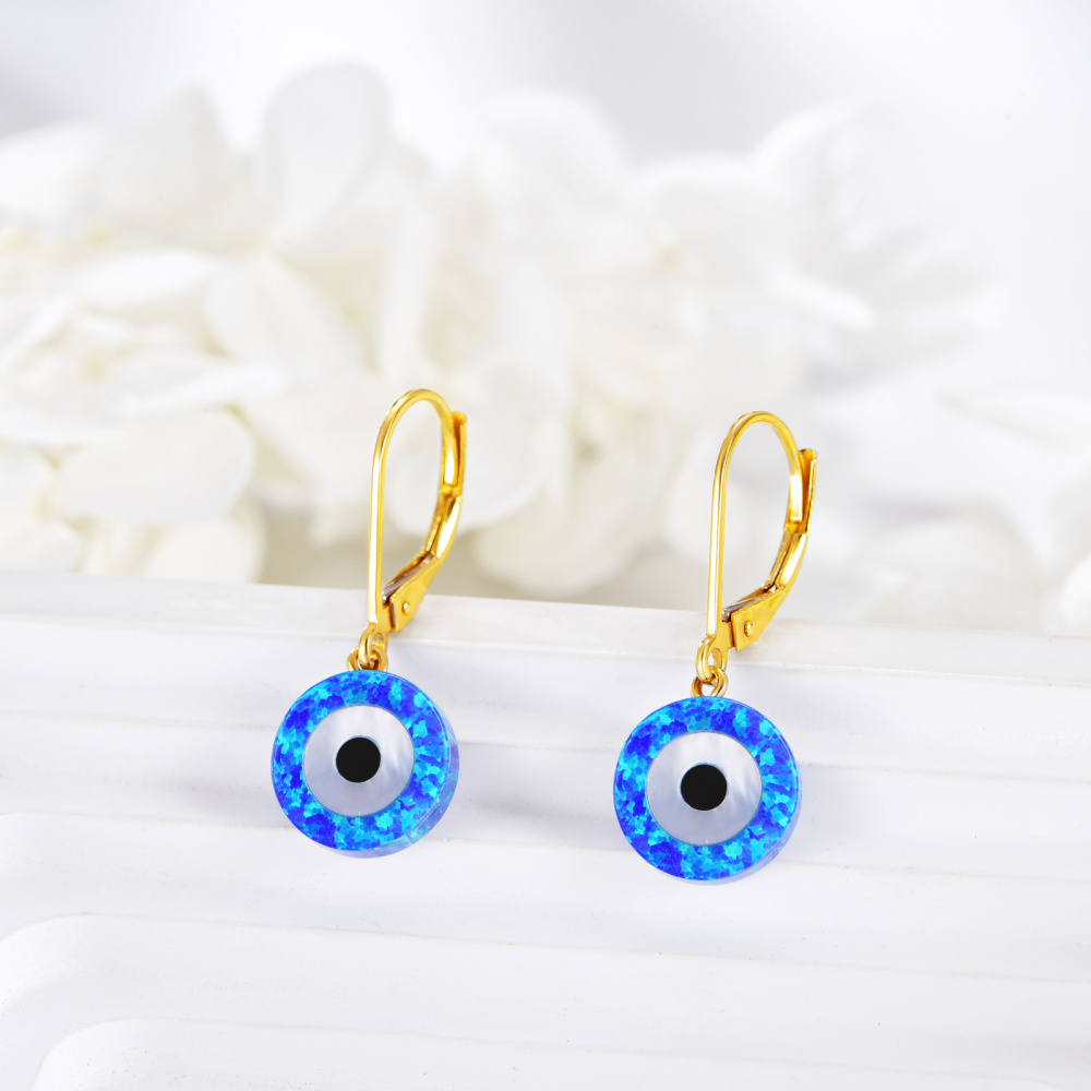 14 Karat Gold Opal Evil Eye Tropfen Ohrringe-3