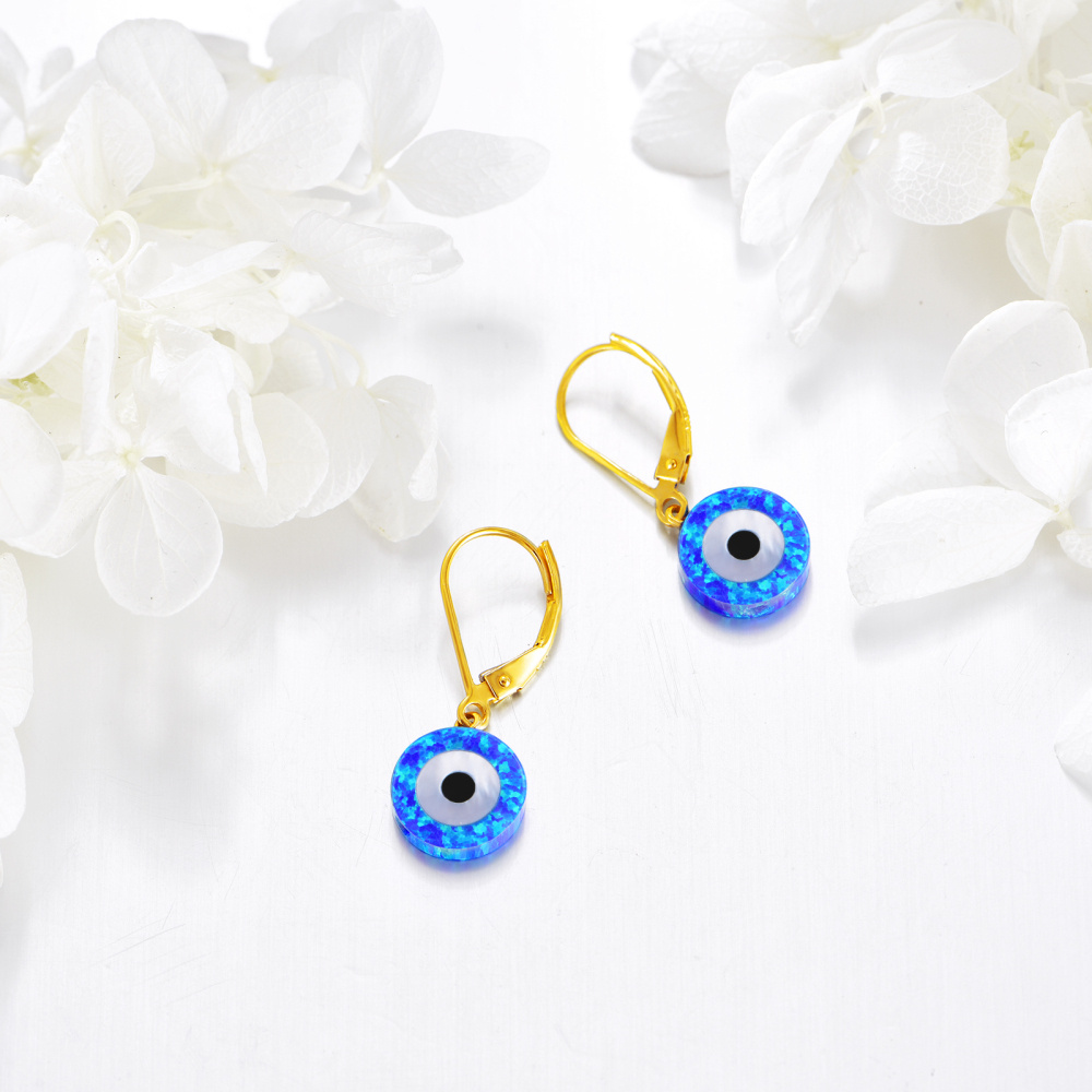14 Karat Gold Opal Evil Eye Tropfen Ohrringe-4