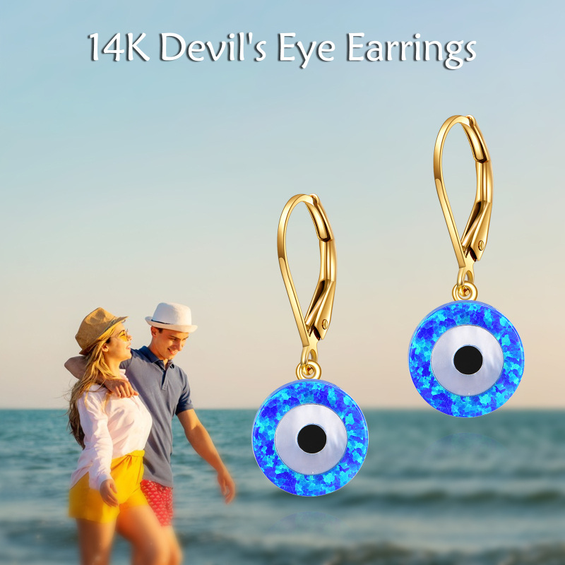 Orecchini pendenti in oro bianco 10K con opale e occhio malvagio-5