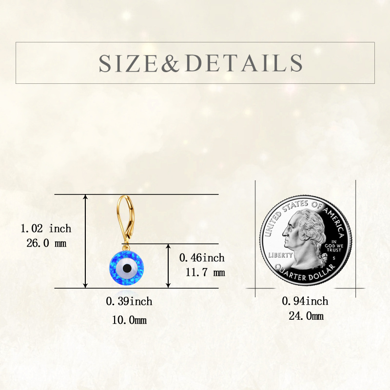 Orecchini pendenti in oro bianco 10K con opale e occhio malvagio-6