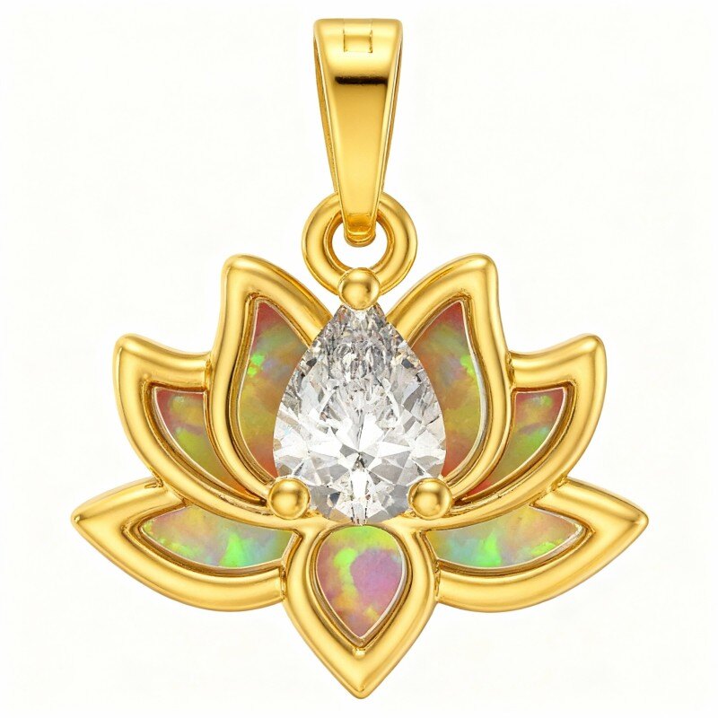 Pierścień do pępka z opalem i lotosem ze złota 10K-1