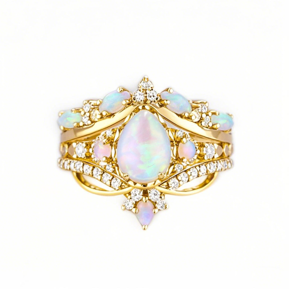 Anillo de oro de 10 quilates con ópalo y moissanita-1