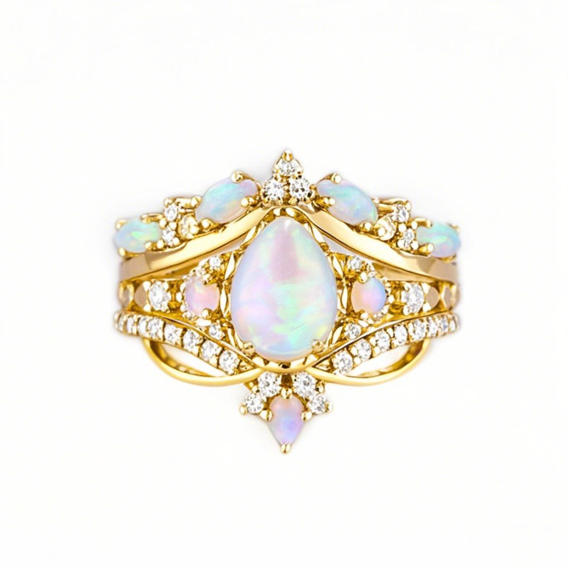 18K Gold Opal With Moissanite Ring-1