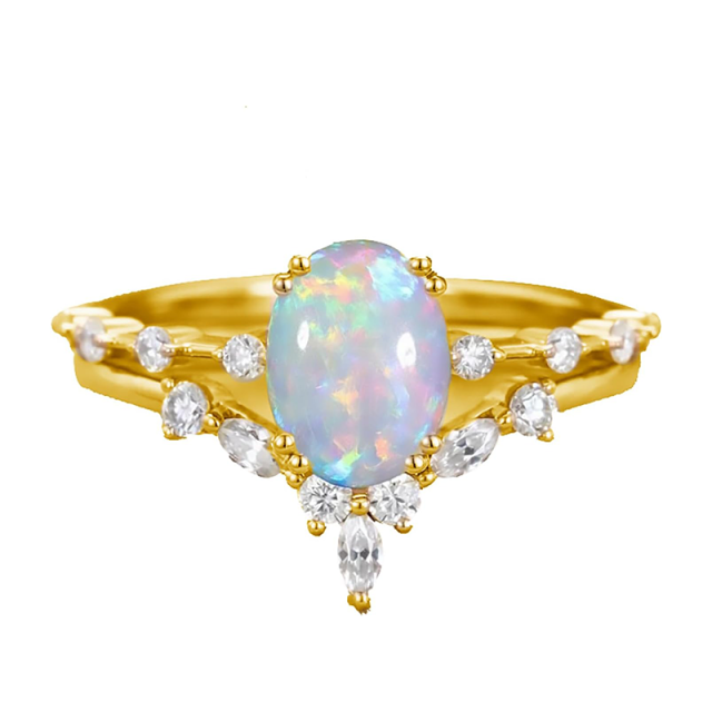 14K Gold Opal With Moissanite Ring-1