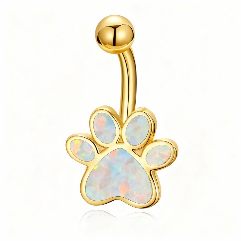 18K Gold Opal Paw Belly Button Ring-1
