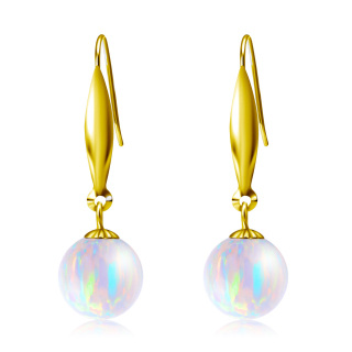 18K Gold Opal Round Drop Earrings-49