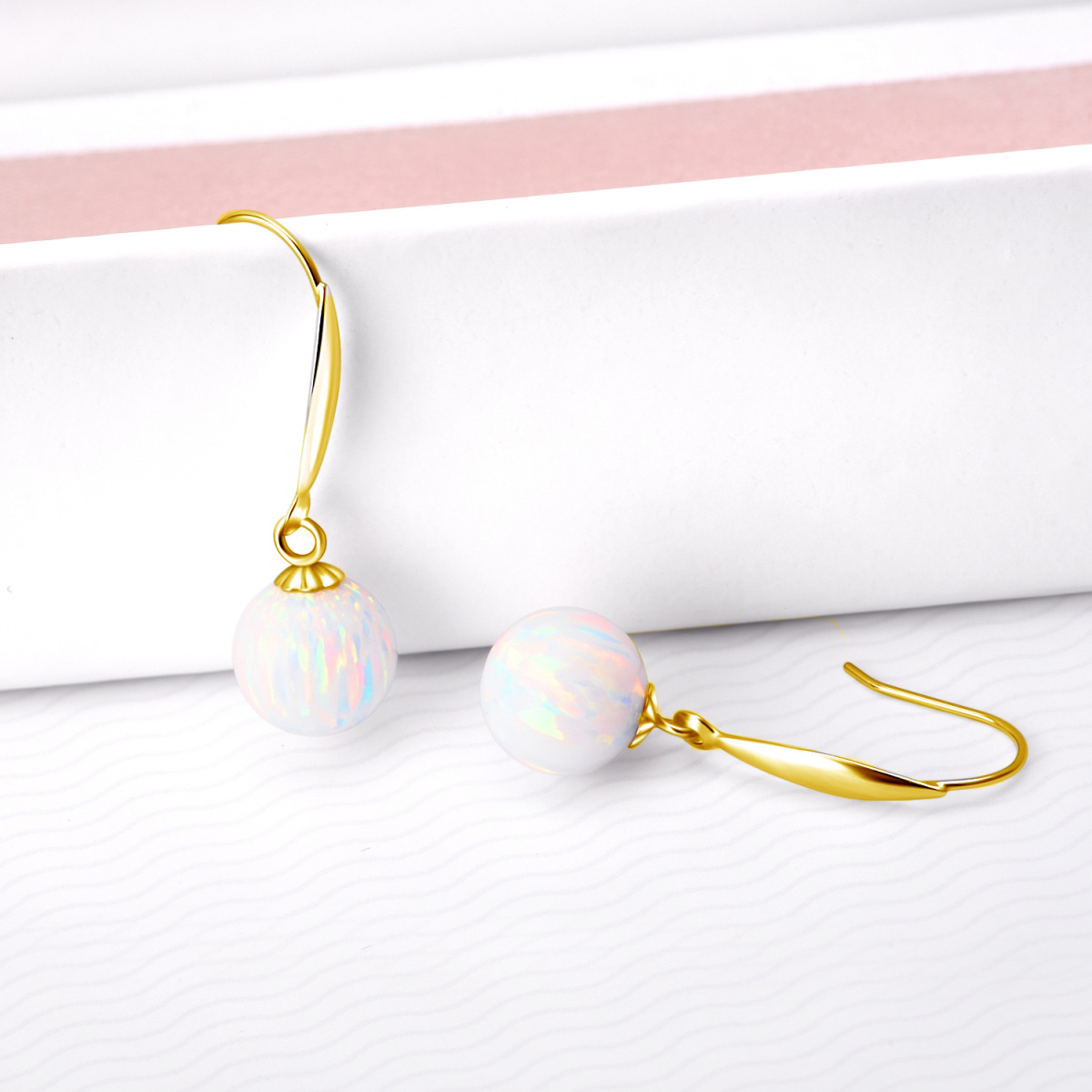 18K Gold Opal Round Drop Earrings-3