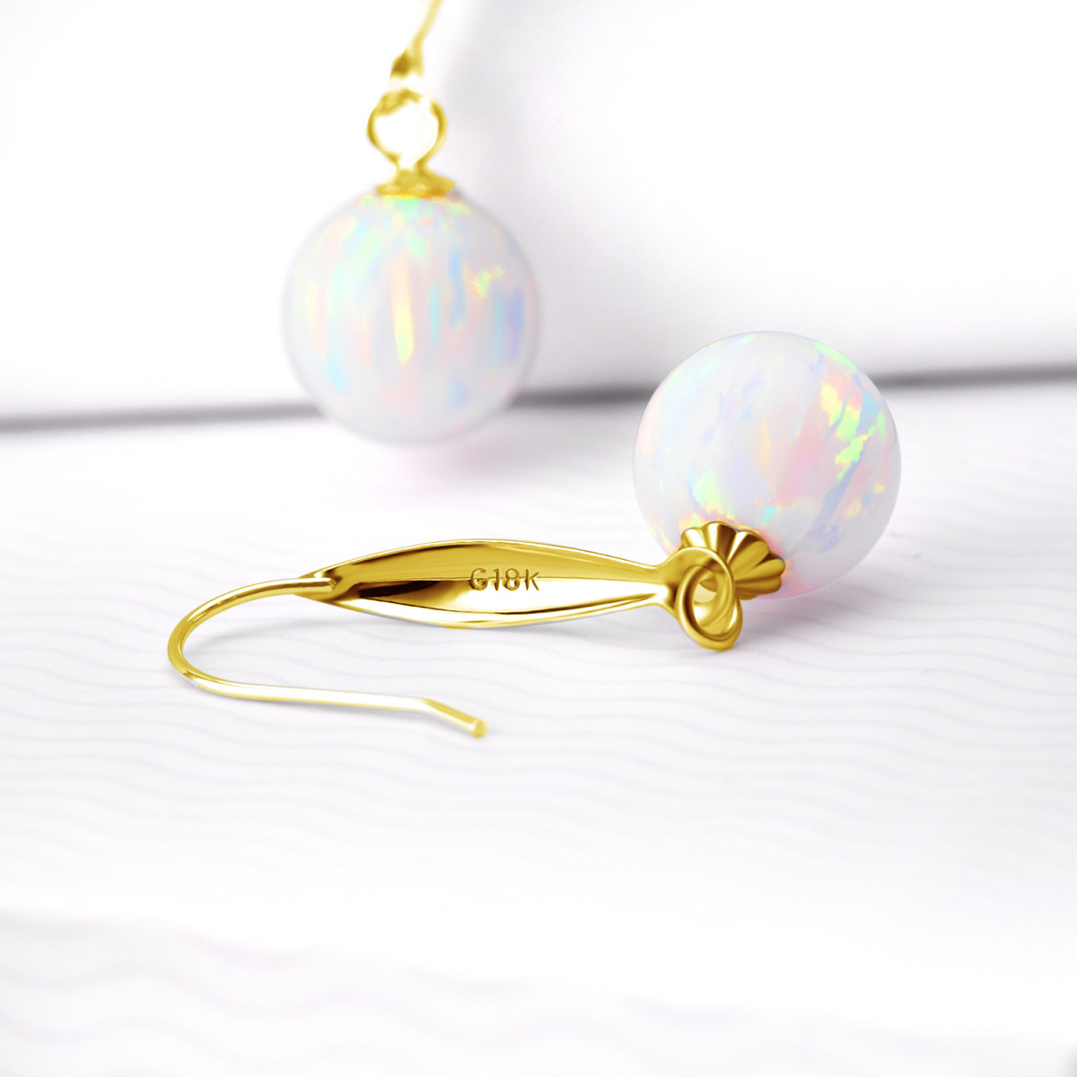 18K Gold Opal Round Drop Earrings-4