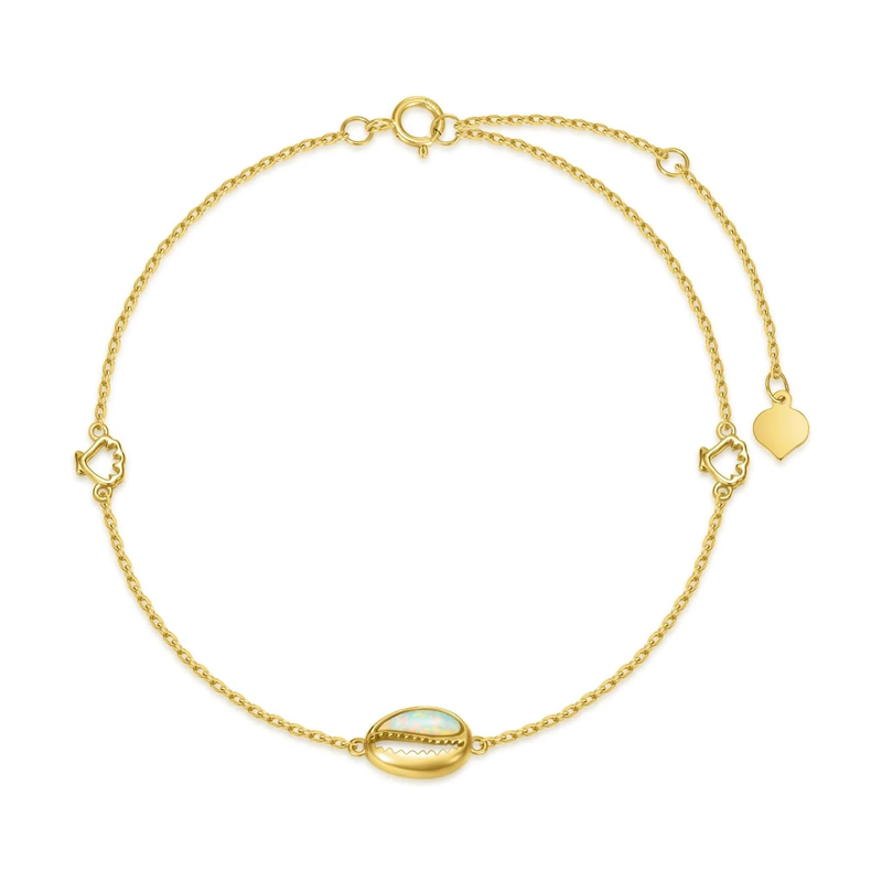 Gold Vermeil Opal Shell Single Layer Charm Anklet for Women-1