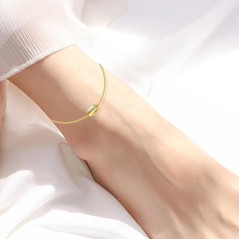 Gold Vermeil Opal Shell Single Layer Charm Anklet for Women-2