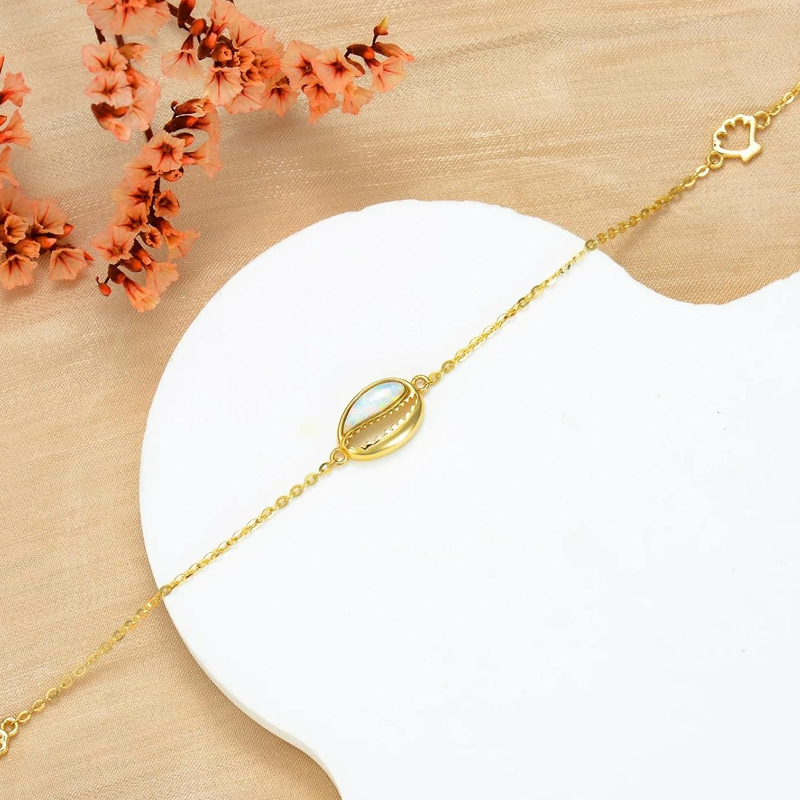 Tornozeleira feminina com pingente de camada única de concha de opala vermeil dourada-4