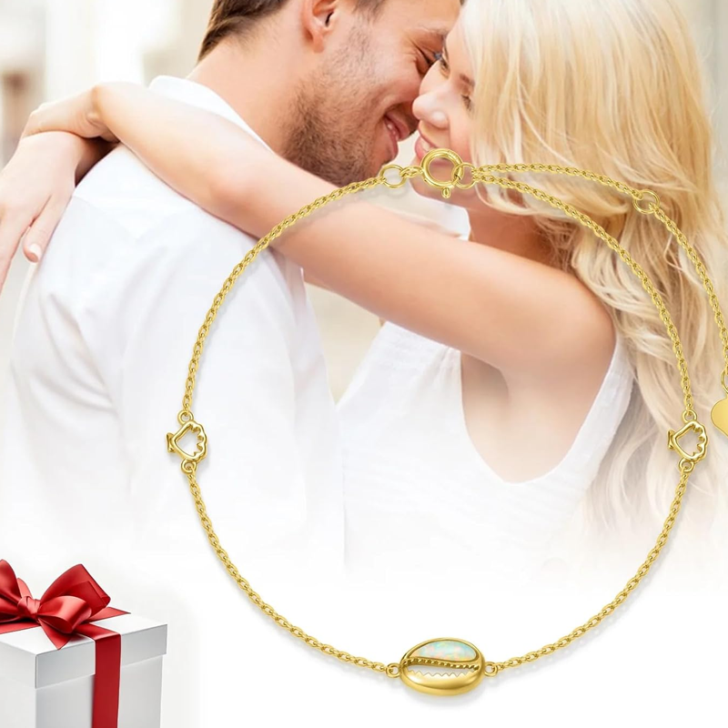 Tornozeleira feminina com pingente de camada única de concha de opala vermeil dourada-5