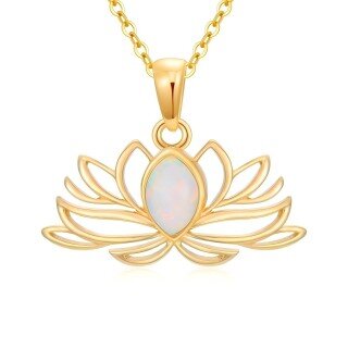 10K Gold Opal Lotus Pendant Necklace-1