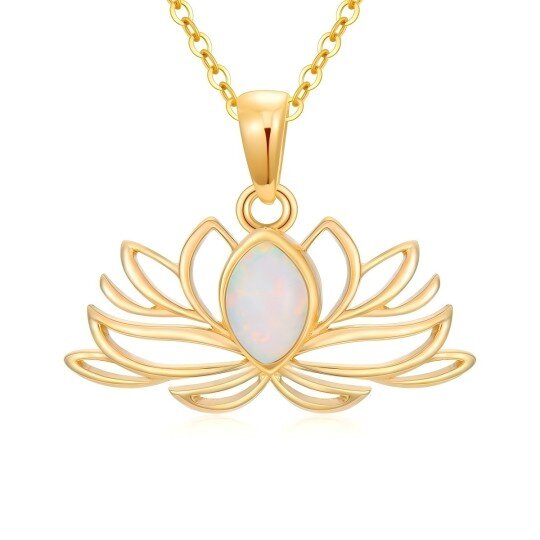 Collier avec pendentif en or 10 carats et opale en forme de lotus