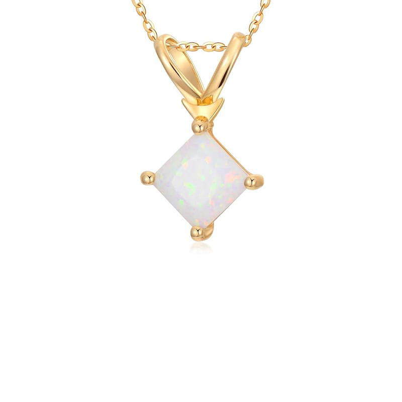 10K Gold Opal Square Metal Choker Necklace-1