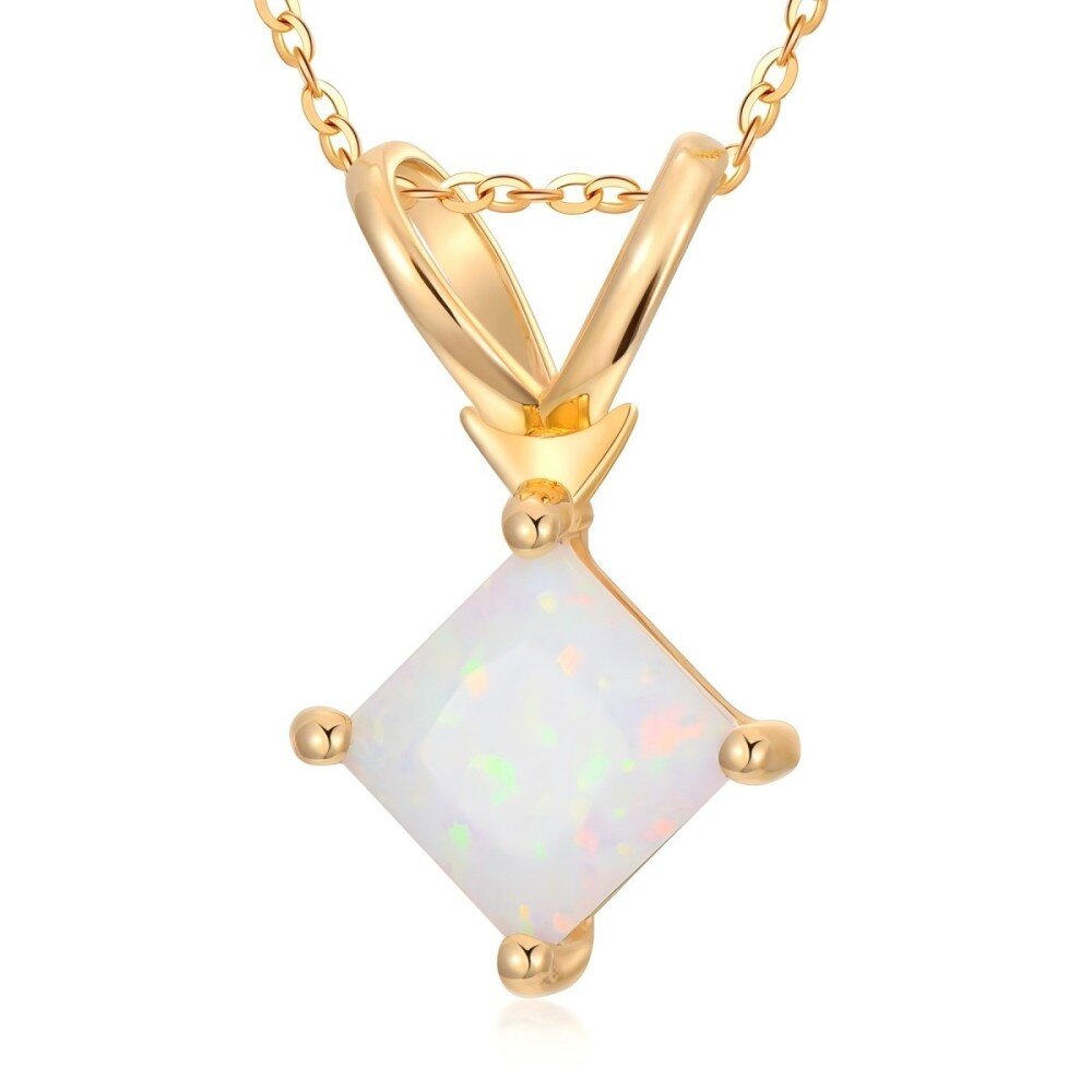 10K Gold Opal Square Pendant Necklace-1