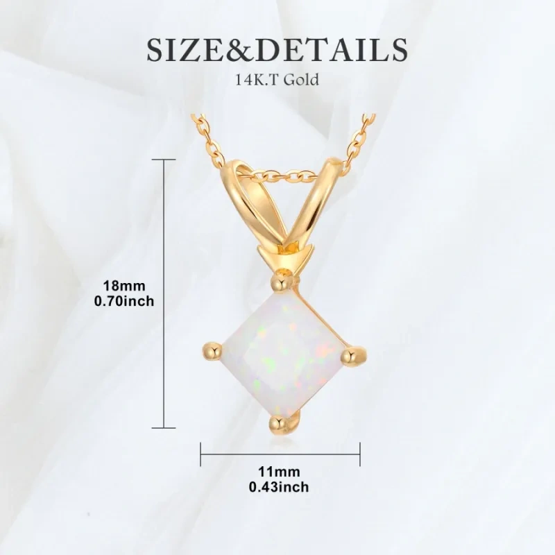 10K Gold Opal Square Pendant Necklace-5